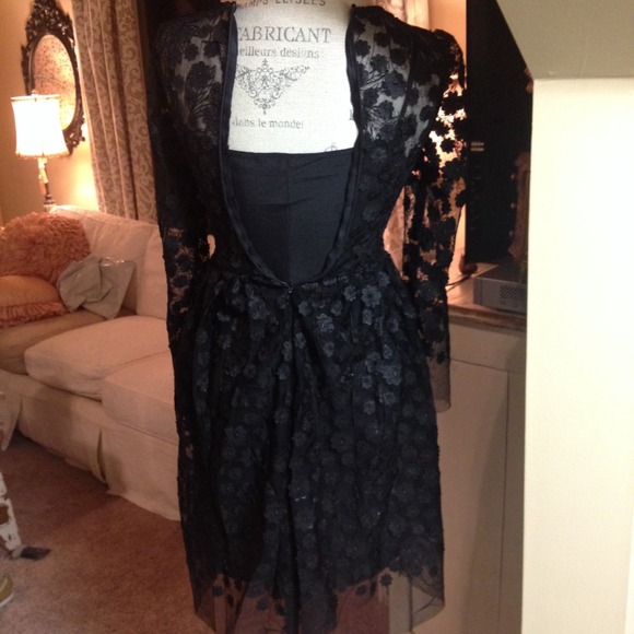 Beautiful Black Sheer Dress with Flowers - Picture 2 of 2