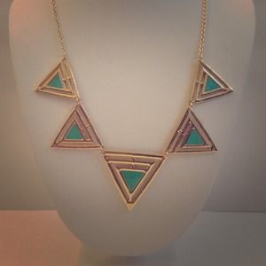 Golden Chain Triangle Teal Pendant Necklace