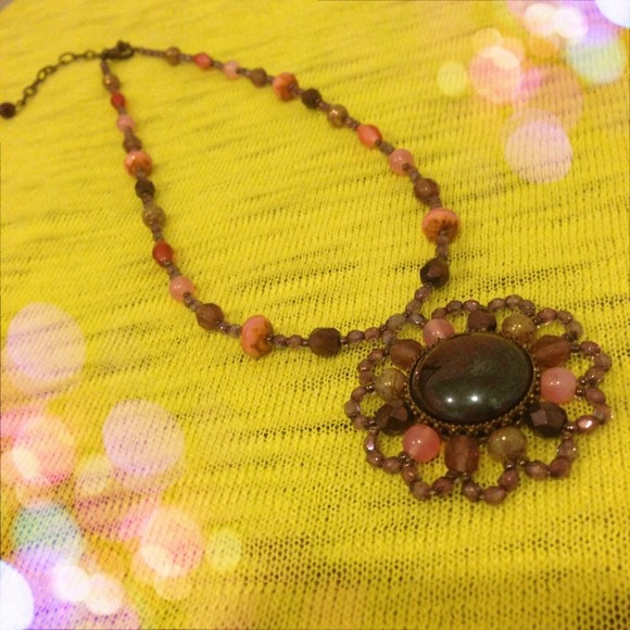 Purple flower beaded necklace vintage antique