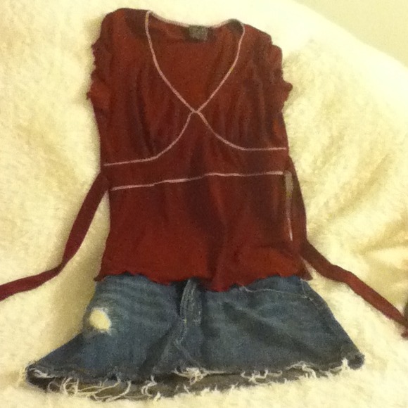 Sexy silky feeling dark burgundy shirt