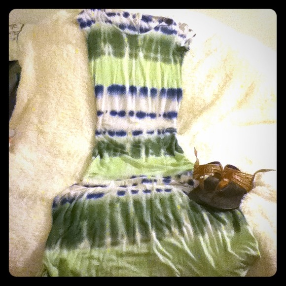 Green and blue maxi dress