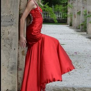 Red satin terani dress