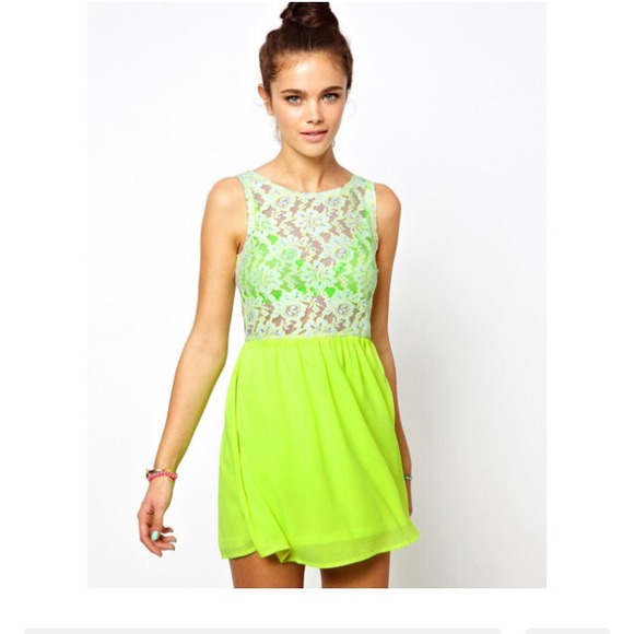 Lime green with lace skater dress H&M
