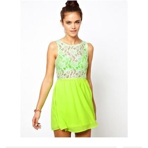 Lime green with lace skater dress H&M