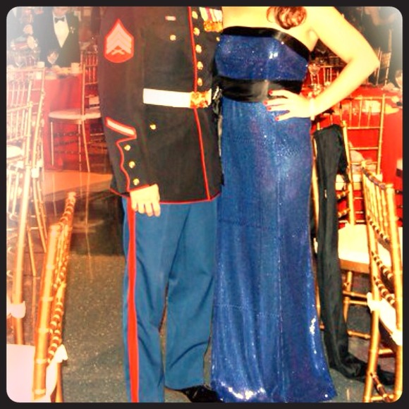 Blue sequined ball gown size 10