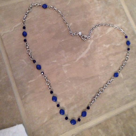 Long silver and blue chain