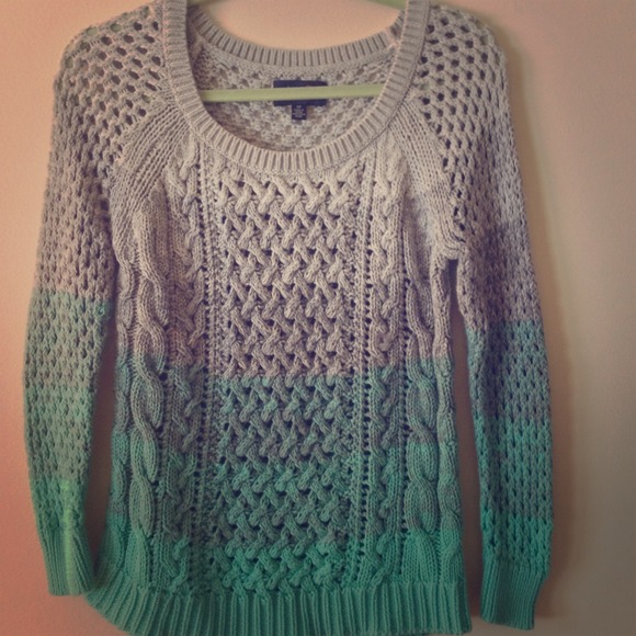Grey to turquoise ombré sweater