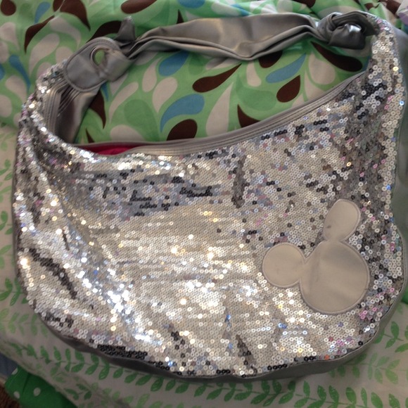Silver sequin hot pink liner Mickey Mouse purse