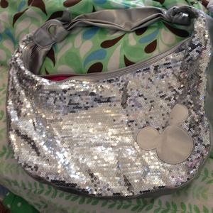 Silver sequin hot pink liner Mickey Mouse purse
