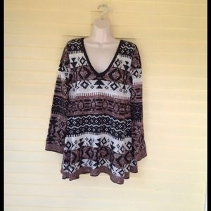 Free People Tribal V Neck Tunic Sweater SZ S