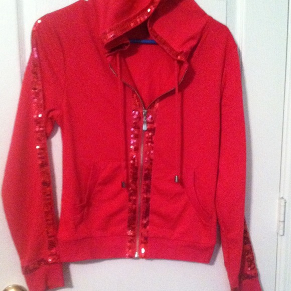 Pink zip up hoodie with sequins