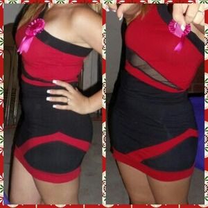 Red And Black side see thru dress