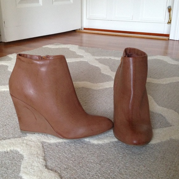 Tan wedge booties