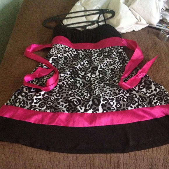 Leopard print and black cocktail dress