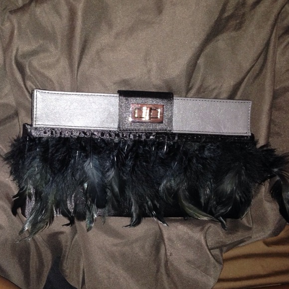 Black feather clutch