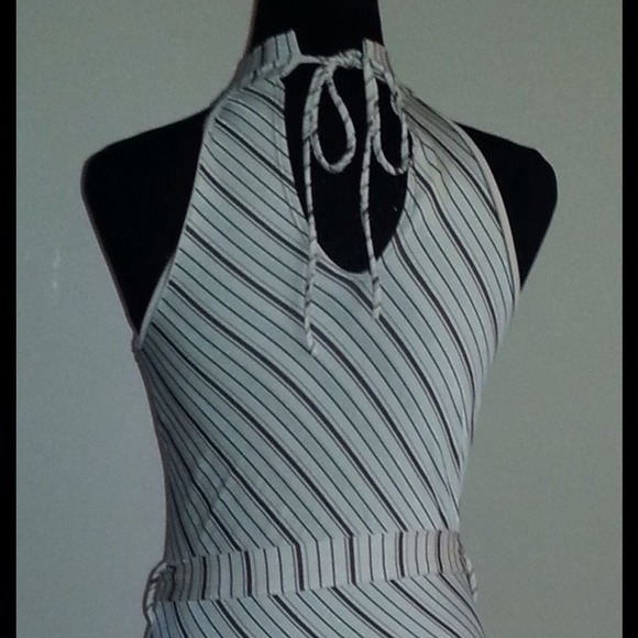 Sexy and Elegant cream and brown stripe dress - Picture 3 of 4