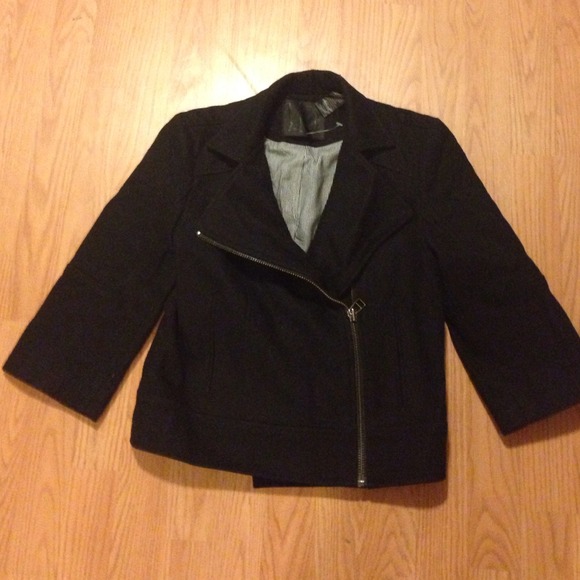 Black Wool 3/4 Length Moto Coat