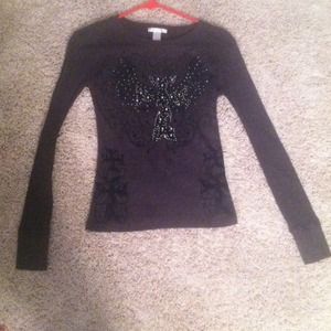 Long sleeve fall rhinestones tshirt