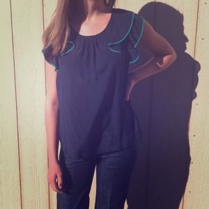 Navy Blue with Green Pipping Blouse