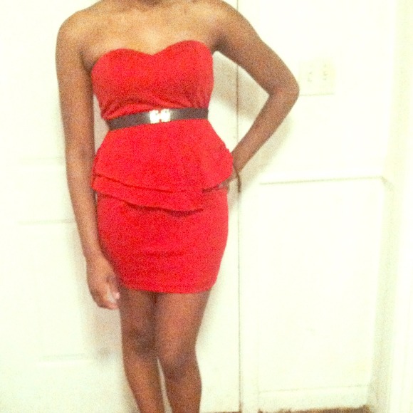 Red peplum with tiered front