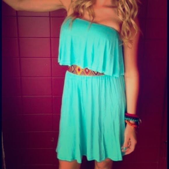 Strapless turquoise dress