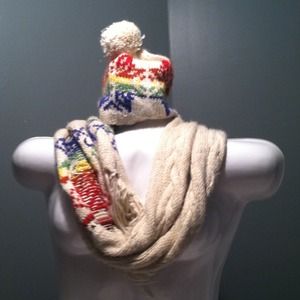 Knitted Rainbow Scarf and Beanie