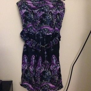 Purple strapless dress with belt