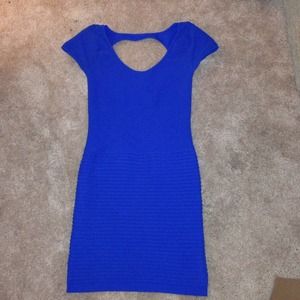 Bebe Bright Blue Ribbed Bodycon Dress