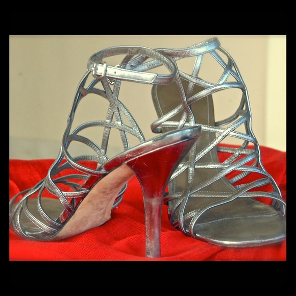 Shimmery silver night shoes.