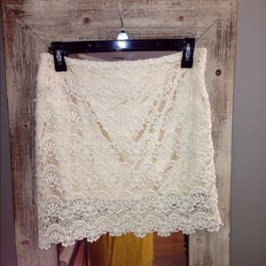 Trendy Cream Lace Mini Skirt