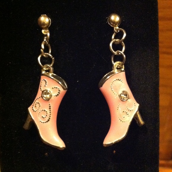 Jewelry of the Future Jewelry - $8 SALE) Pink Rhinestone Cowboy Boot Post Earrings