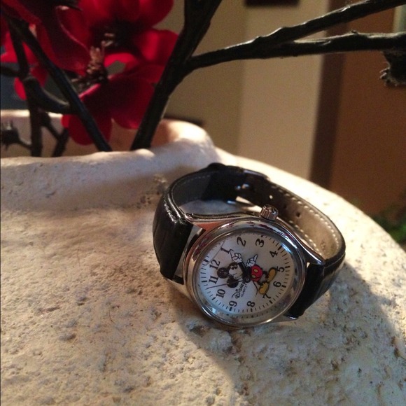 Disney Accessories - Disney Time Works Watch W/Black Leather Band