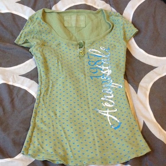 Aeropostale top green with blue hearts