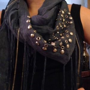 Mock denim metal and fringe scarf