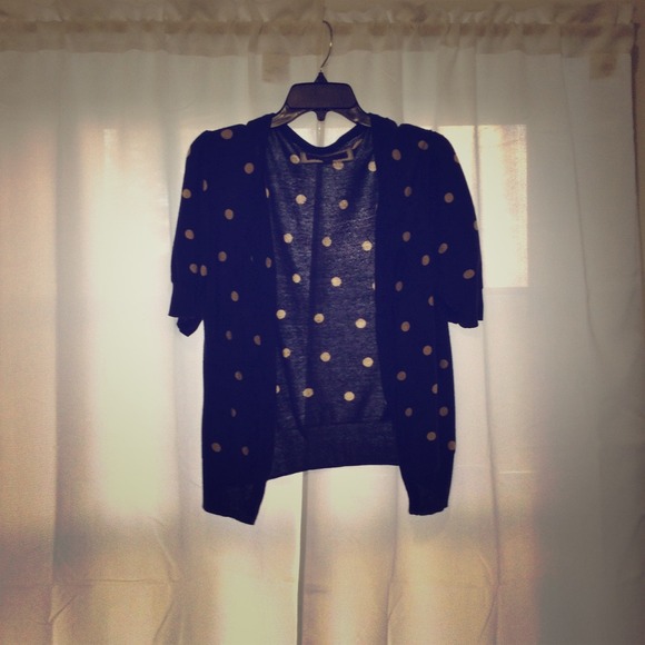 Navy blue cardigan with yellow dots