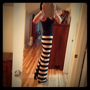 Free People Rugby Skirt Black & Kaki Stripe SZ M