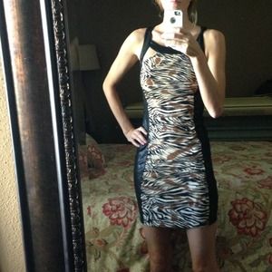 Black and animal print cage bodycon dress