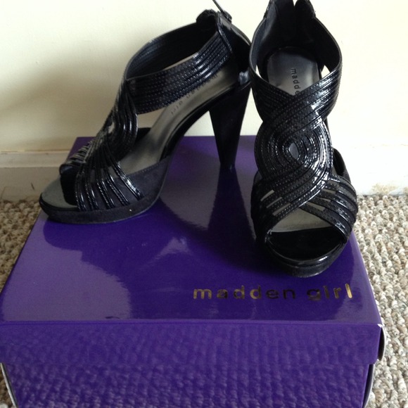 Madden Girl patent black heel.