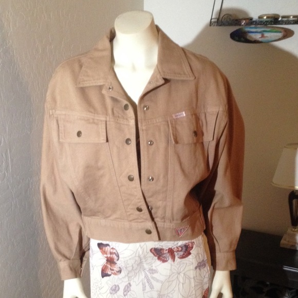 cropped tan denim jacket