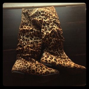 Leopard knee high boots