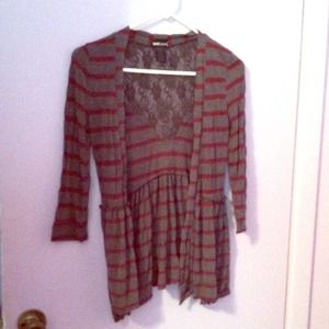 Grey and red lace back cardigan