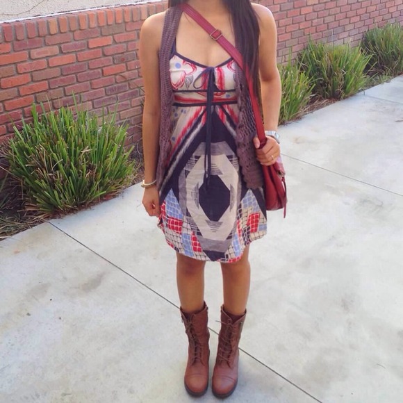 Tops - long brown crochet vest