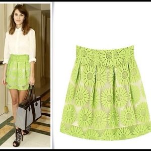 Neon Green Floral Lace Skirt