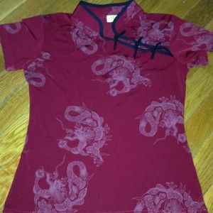 Asian inspire blouse. Burgundy size small