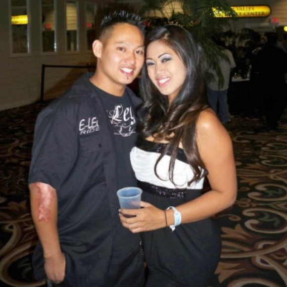 Black and white strapless dress
