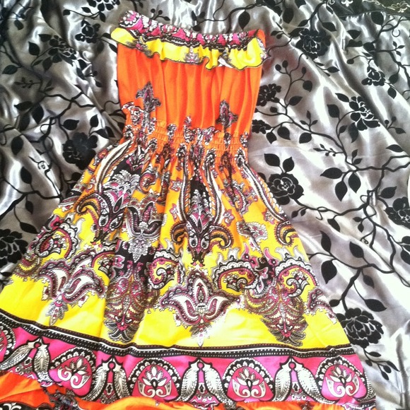 Orange and yellow strap less dress