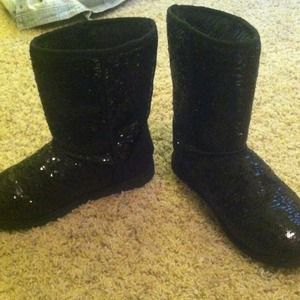 Black sequin boots
