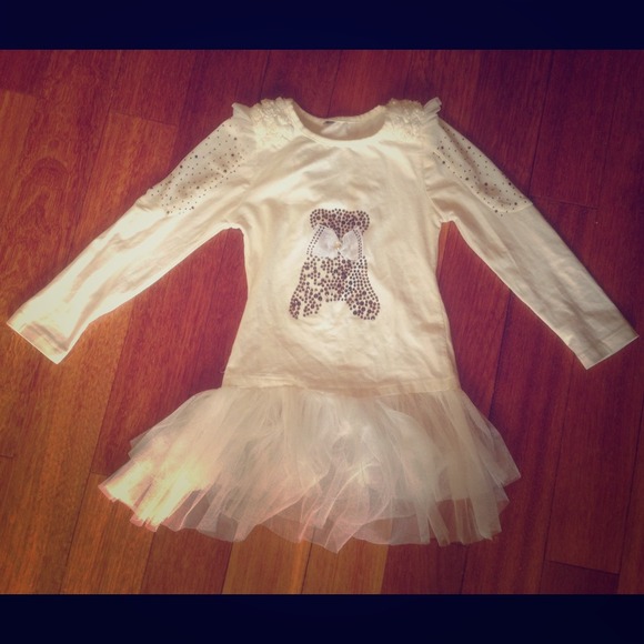Girls tutu style white dress with bear