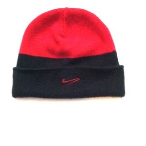 Red and black nike beanie