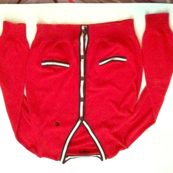 Mens red white and black express cardigan sweater